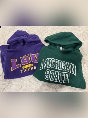 Michigan State Green Hoodie & Purple LSU Tigers Hoodie - College Sweaters
